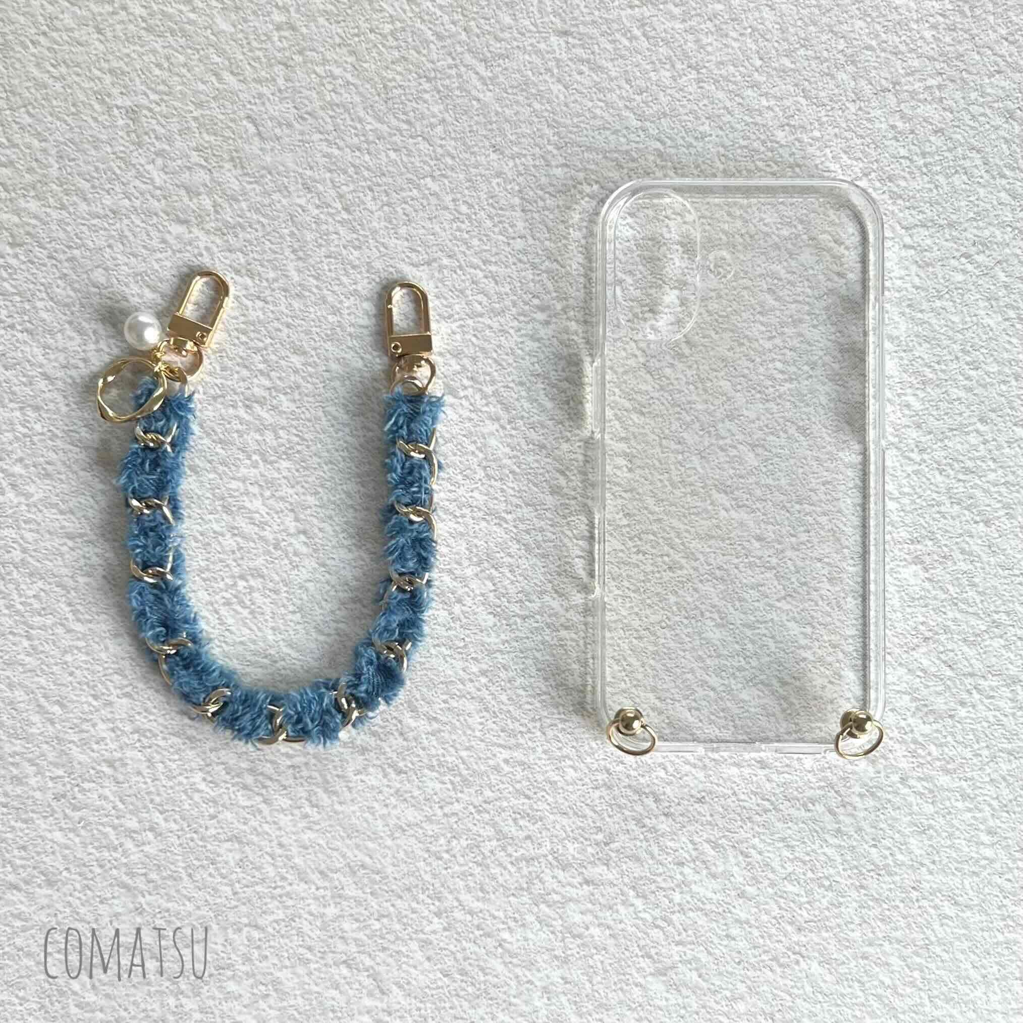 Denimチェーン ハンドストラップ付きスマホケース 落下防止スマホストラップ スマホカバー | 4枚目